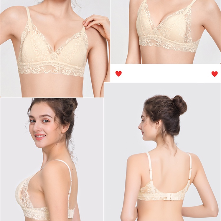 Set Đồ Lót Ren Siêu Mỏng Không Gọng Nâng Ngực Cho Nữ