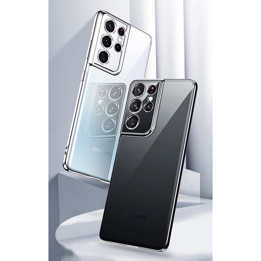 Luxury Gold Plating Case For Samsung S21 FE S22 Ultra Plus  Camera Protect Transparent Soft Silicone Cover