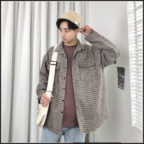 Áo sơ mi nam nữ dạ kẻ  - Áo dài tay cổ bẻ chất dạ kẻ City Cycle Local Brand