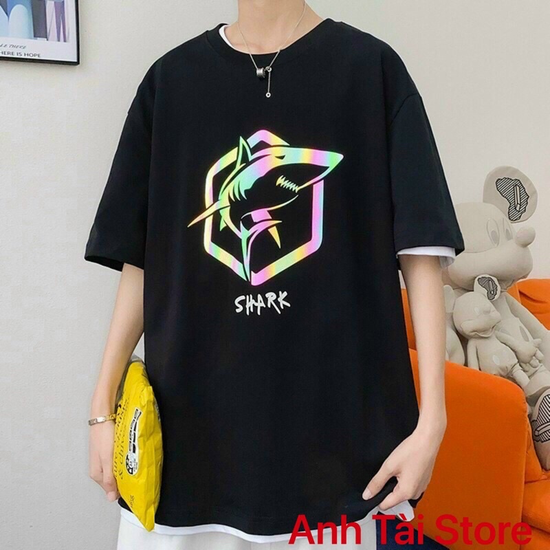 Áo thun tay lỡ phản quang phông Unisex nam nữ chất Premium Cotton oversize đến 75kg form rộng co dãn 4 chiều SHARK AP 44