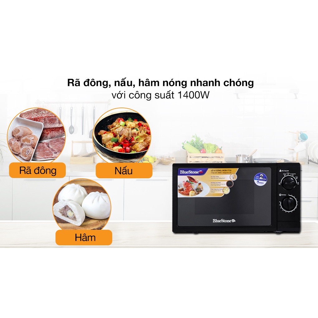 [Mã ELHAMS5 giảm 6% đơn 300K] Lò vi sóng Bluestone MOB-7733 25 lít , Công Suất 1400W, Bảo hành chính hãng 2 năm