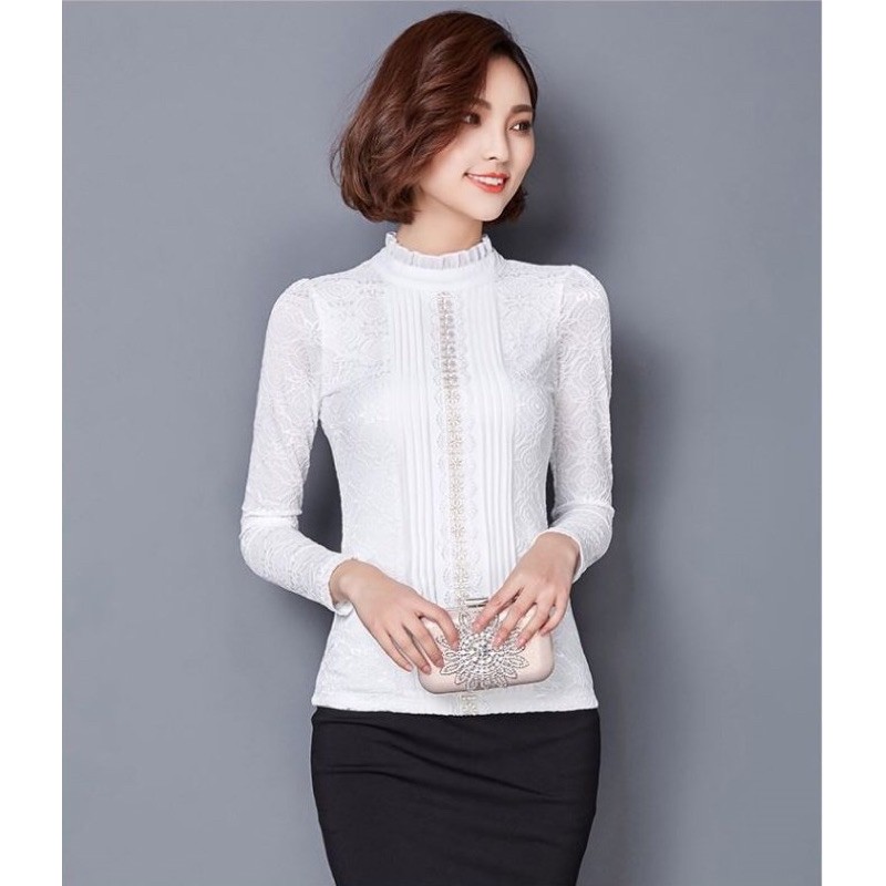Sale xả rẻ Áo kiểu nữ thời trang thu đông thiết kế ren hoa dài tay A34