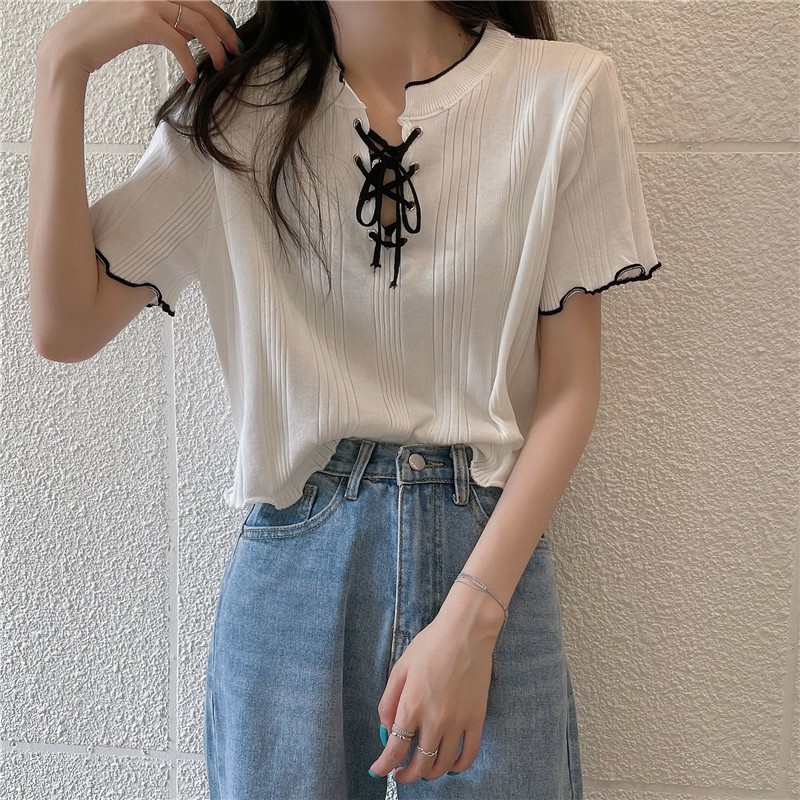 Áo dệt kim NZN tay ngắn dáng ôm cột dây đơn giản phong cách Hàn Quốc dành cho nữ