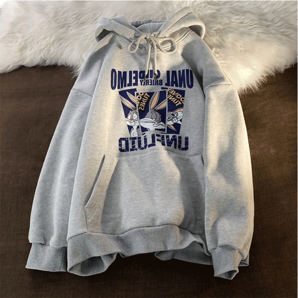 Áo Hoodie Tay Dài Form Rộng Họa Tiết In Theo Phong Cách Preppy Dễ Phối Đồ