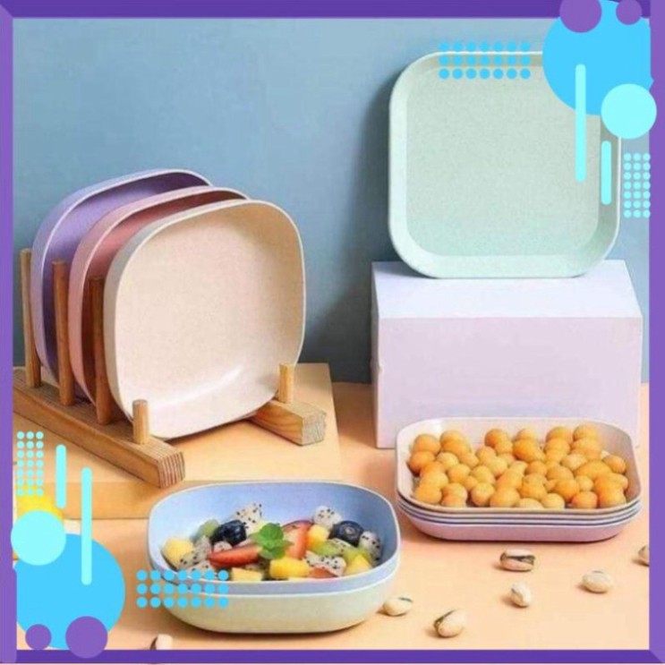 Đĩa lúa mạch vuông Set 8 Đĩa chất liệu nhựa lúa mạch Miễn phí vận chuyển cho đơn hàng trên 150k