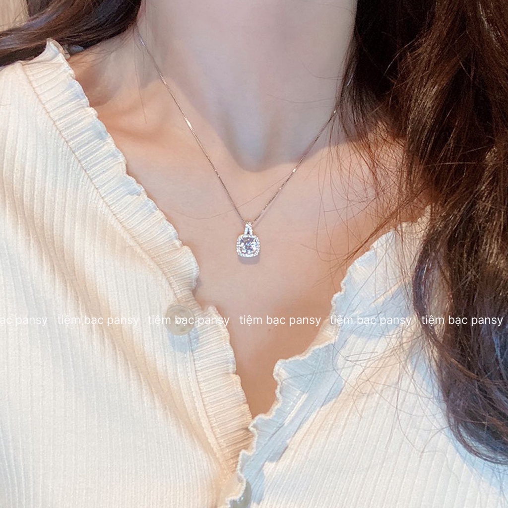 Dây chuyền bạc nữ PANSY mặt vuông đính đá sang trọng - Vòng cổ bạc ta cao cấp