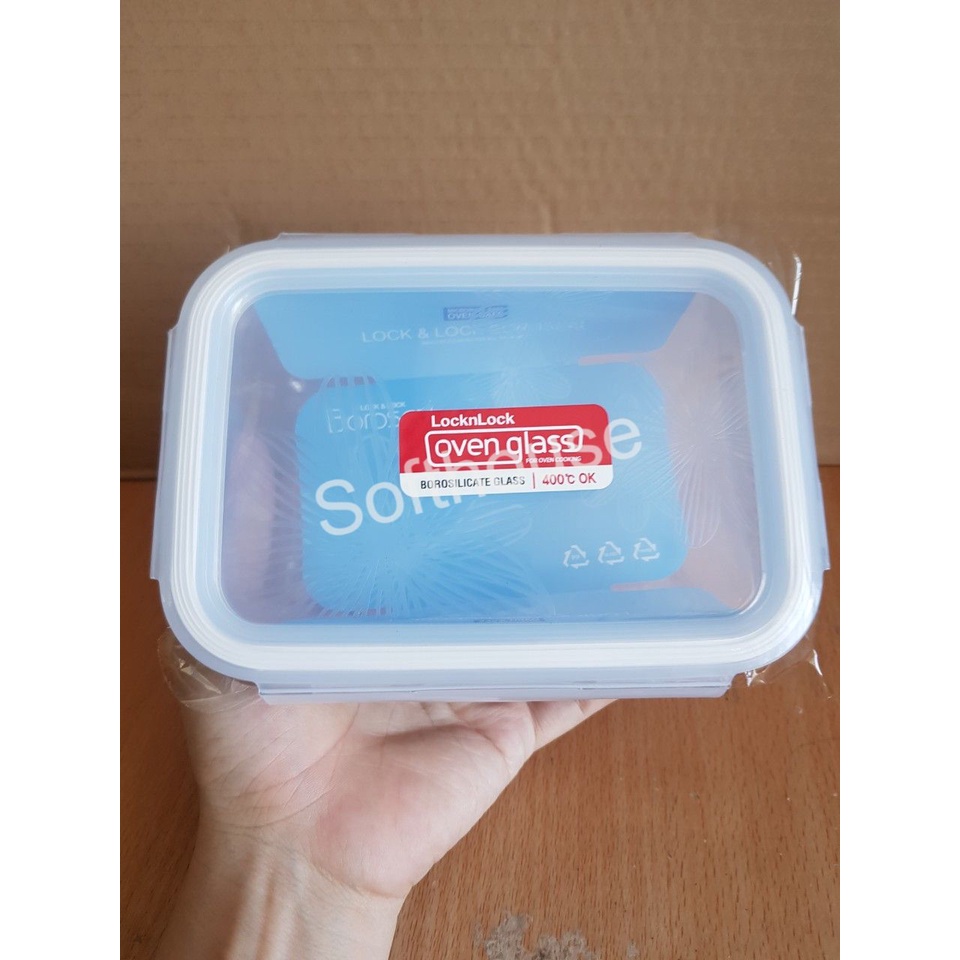 Hộp thố thủy tinh lock and lock 500ml, 530ml LLG426 mang canh chống tràn dùng trong lò vi sóng, máy rửa bát