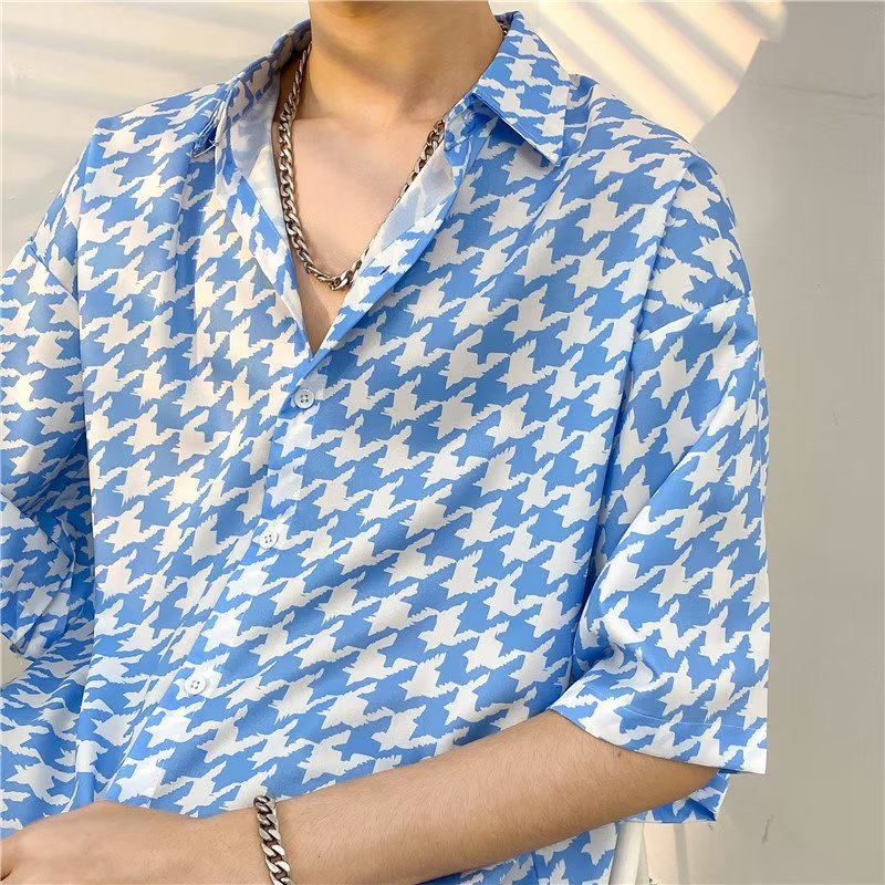 Áo Sơ Mi Nam Tay Ngắn Họa Tiết Răng Cưa M-3XL Phong Cách Hàn Quốc Cho Nam