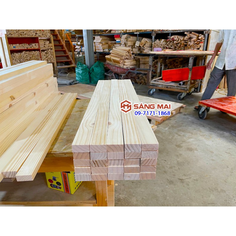 [MS94] Thanh gỗ thông 2cm x 4cm x dài 80cm + láng mịn 4 mặt
