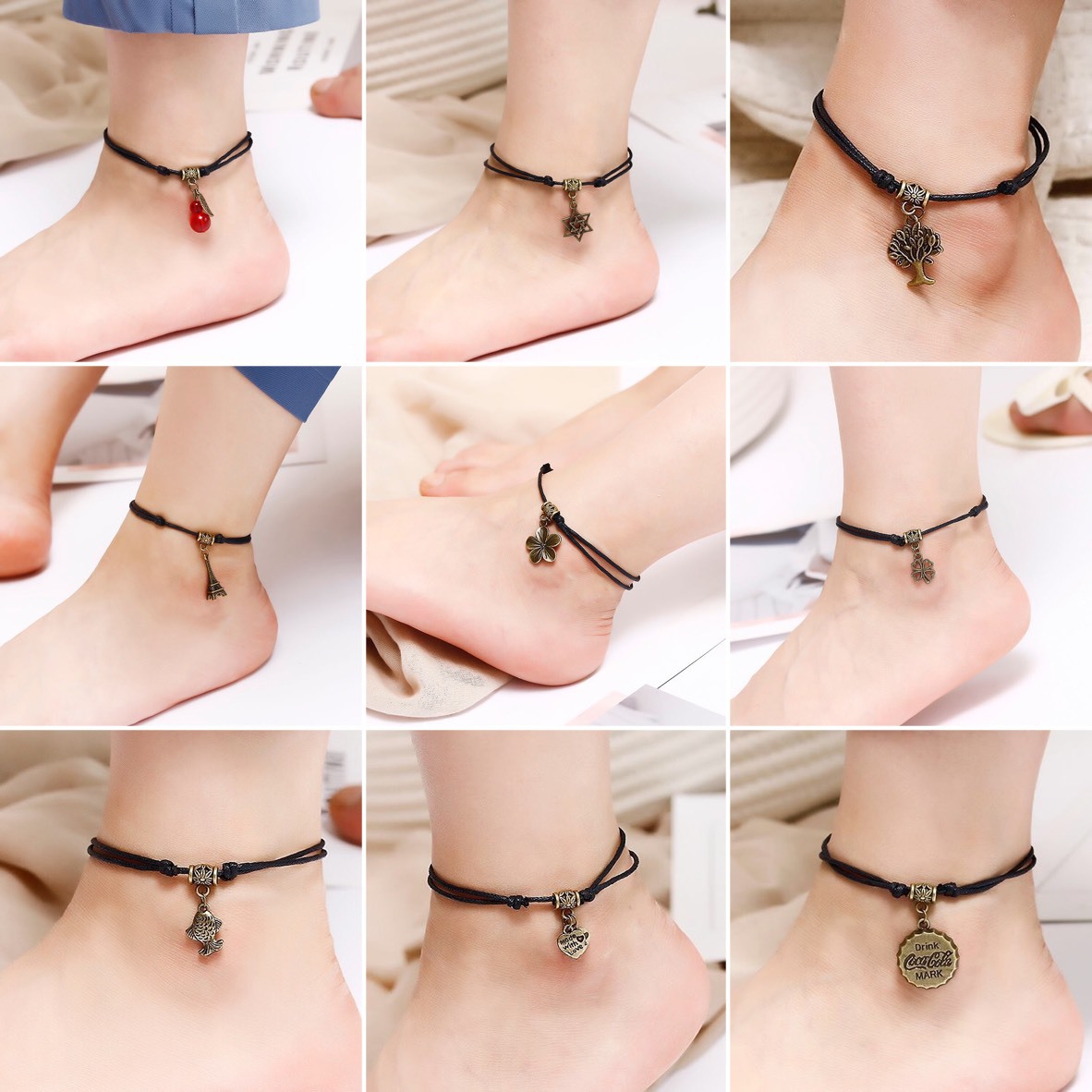 【Variety】Black rope double layer anklet