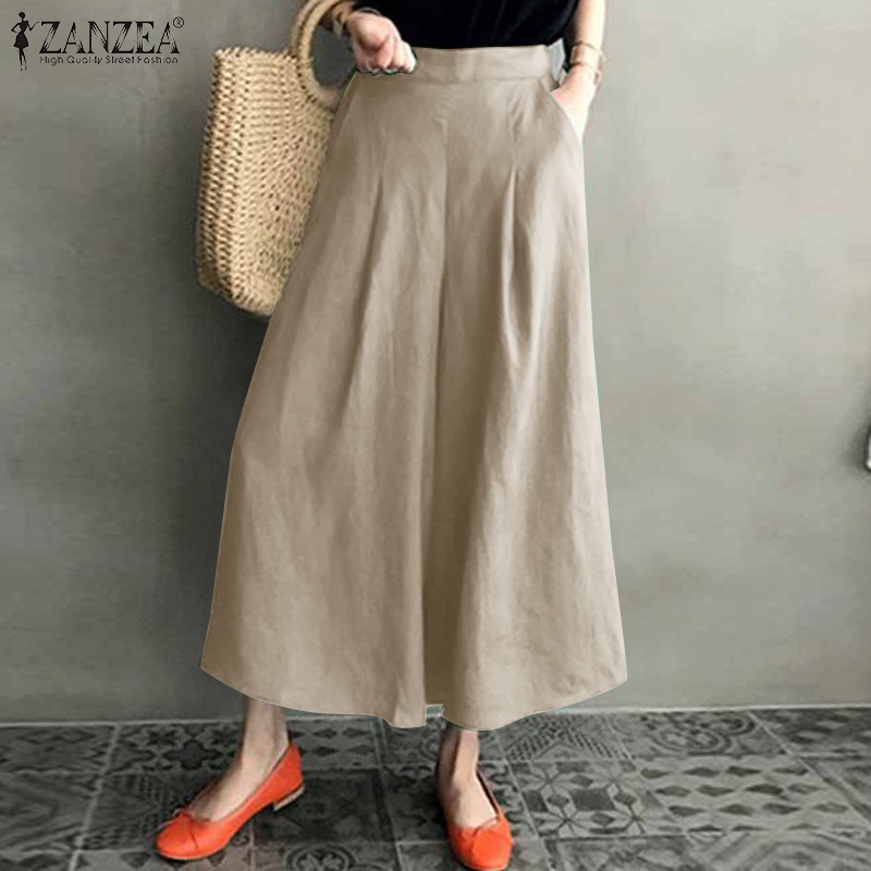 Quần dài ZANZEA ống rộng màu trơn thời trang cho nữ