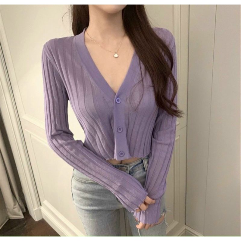 Áo thun cổ  tim V tay dài gân đũa to y hình A15