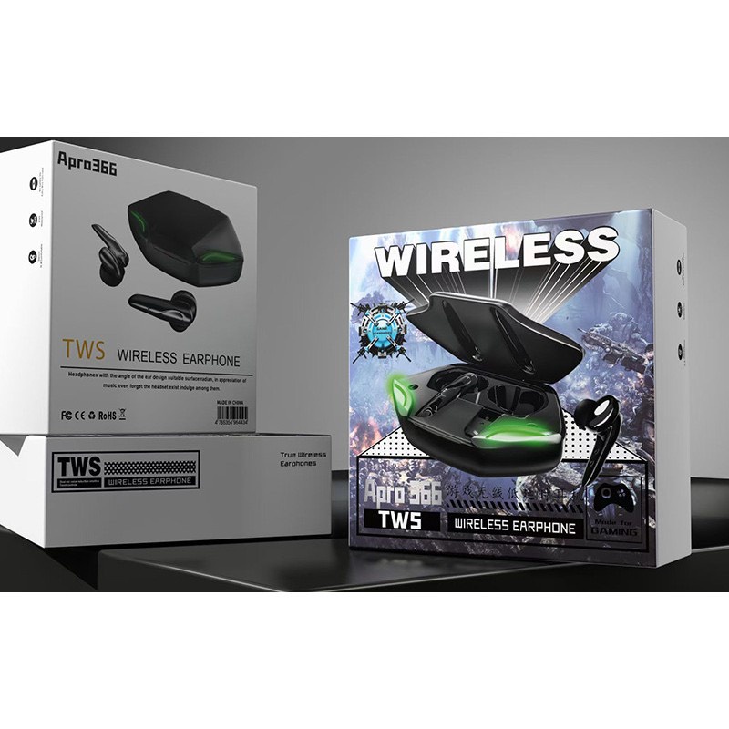 Tai nghe chơi game Tws Apro 366 Bluetooth 5.0 không dây có mic với độ trễ thấp dùng cho điện thoại thông minh
