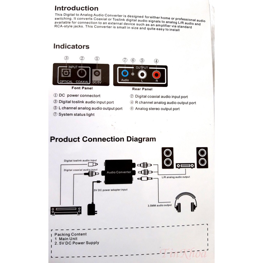 Optical converter -Bộ chuyển đổi âm thanh tivi Optical sang Av R/L Loa ,Amply (Tặng kèm dây optical )