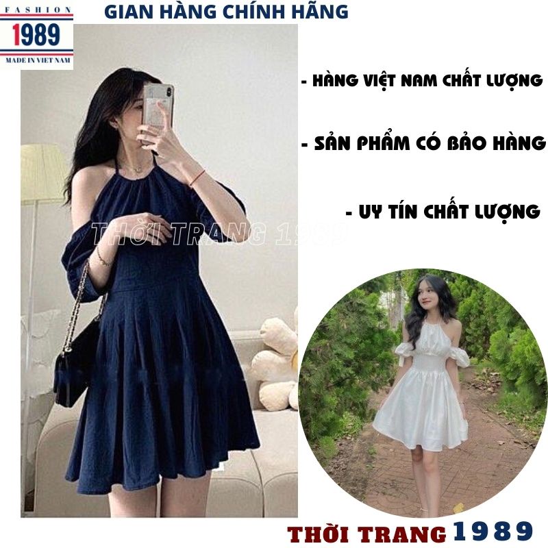 Đầm babydoll nữ cổ yếm kiểu dáng hàn quốc ulzzang vintage tiểu thư bánh bèo dễ thương váy dự tiệc -PHƯƠNG VŨ 1989