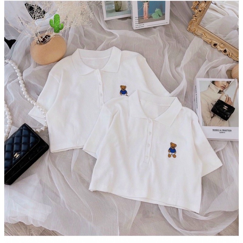 ÁO POLO CROPTOP THÊU GẤU