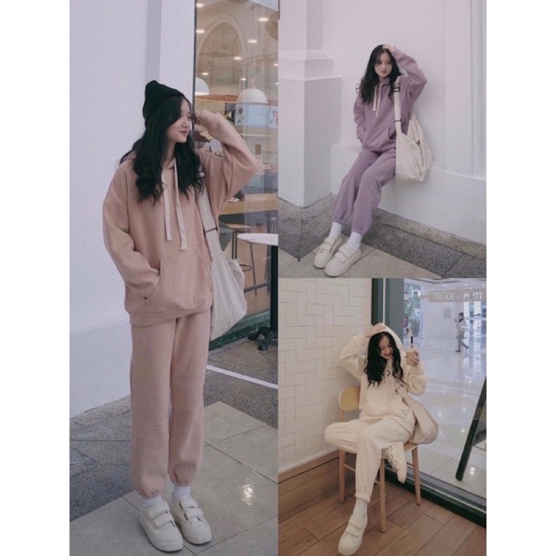 Set Áo Khoá  Bộ đồ quần ống boom áo dài tay hoodie form rộng nam nữ Ulzzang