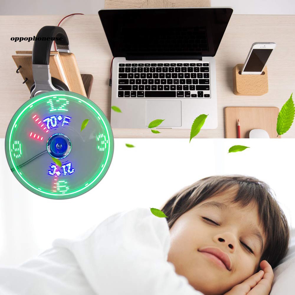 【OPHE】Creative Mini USB LED Clock Real Time Temperature Display Summer Cooling Fan
