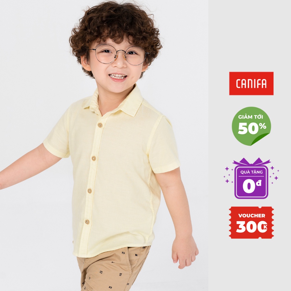 Áo sơ mi bé trai cotton USA cộc tay CANIFA chất liệu cotton USA 2TH21S007