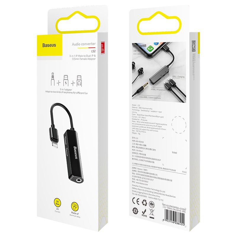 Cáp chuyển cổng Táo sang jack 3.5mm Baseus CALL52 (L52) - tích hợp thêm 2 cổng Táo phụ (nhiều màu)
