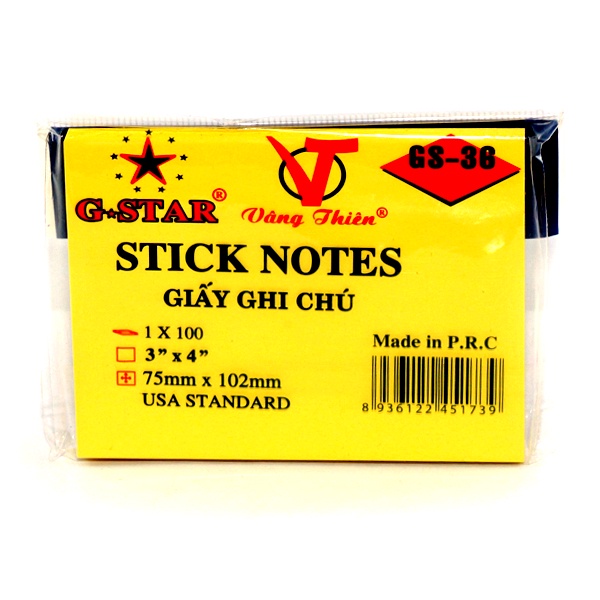 Xấp 100 Tờ Giấy Note Ghi Chú Vàng G-Star 3x4