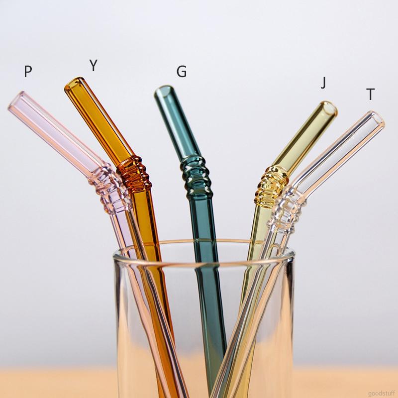 Ống Hút Miệng Phẳng Uống Sữa/Nước Ép Dạng Cong Chất Liệu Nhiều Borosilicate Nghệ Thuật Sáng Tạo
