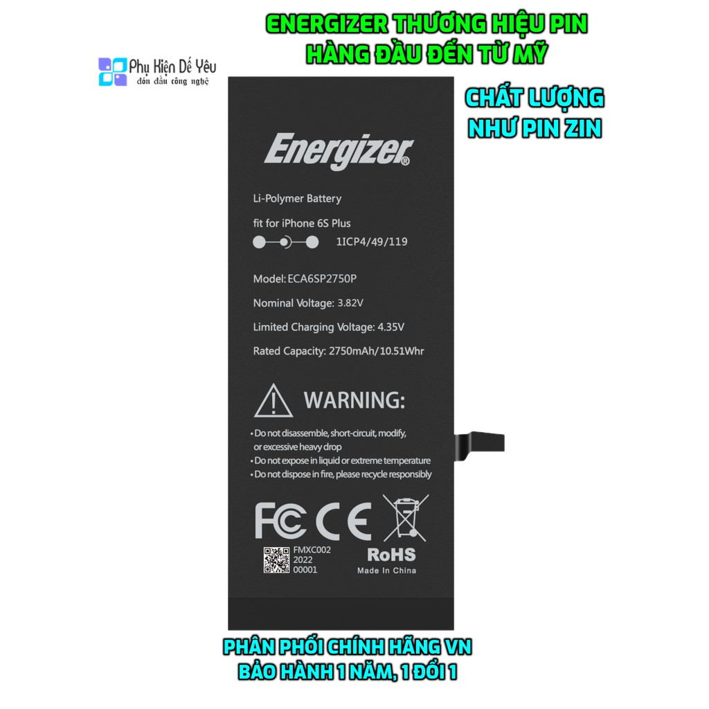 Pin iPhone 6s Plus Energizer ECA6SP2750 - 2750mAh [CHÍNH HÃNG PHÂN PHỐI, BẢO HÀNH 1 NĂM]