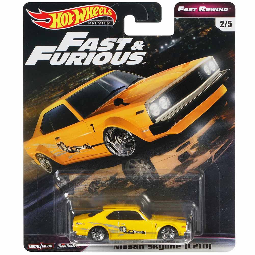 (Premium bánh cao su) Xe mô hình Hot Wheels 1/64 Yellow Nissan Skyline C210 Fast and Furious Rewind