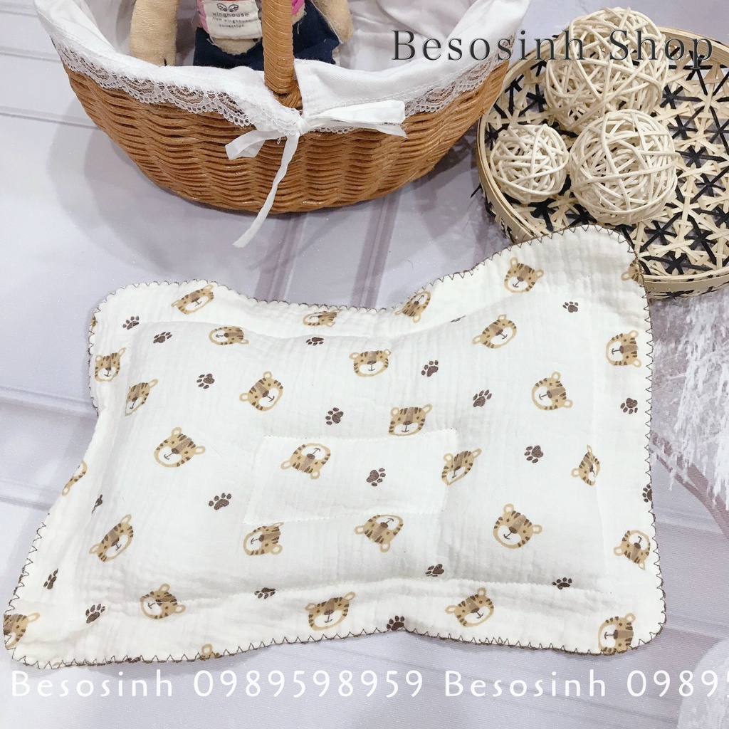 Gối bông lõm xô muslin siêu mềm mịn cho bé sơ sinh Kích cỡ 24x3cm