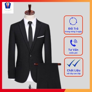 Bộ vest nam màu đen 1 khuy full size [Áo vest + Quần]