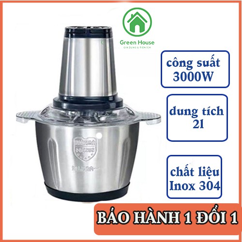 Máy Xay Thịt Đa Năng Cối 2L Inox 304,4 Lưỡi Dao Thép Không Gỉ, Xay Sinh Tố Thịt, Cá, Rau Củ Hoa Quả