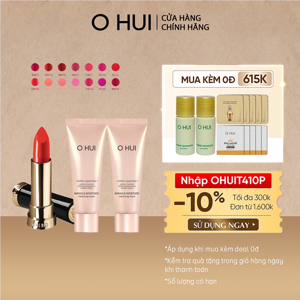 [Mã VISAPREMIUM giảm 150K]Combo Son môi OHUI Rouge Real Lipstick và 2 tuýp sữa rửa mặt dưỡng ẩm Miracle Moisture