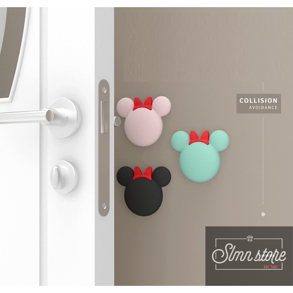 Combo 3 nút chống chạm cửa Mickey xinh xắn, miếng nhựa đệm sau cửa giảm tiếng động, chống shock tay nắm cửa, chống trầy