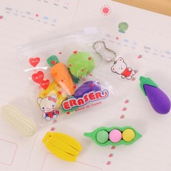 1 túi 4 cục tẩy hình rau củ quả - có dây để treo chìa khóa - túi zip