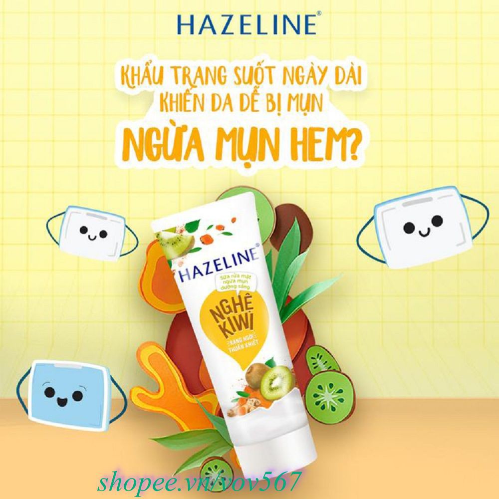 Sữa Rửa Mặt 50g Hazeline Nghệ Kiwi Ngừa Mụn Dưỡng Sáng Chính Hãng.