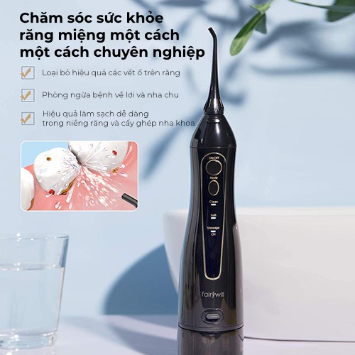 Máy Tăm Nước Cầm Tay Fairywill FW5020E Làm Sạch Răng Hiệu Quả Với Nhiều đầu tăm sử dụng trong 2 năm NK20