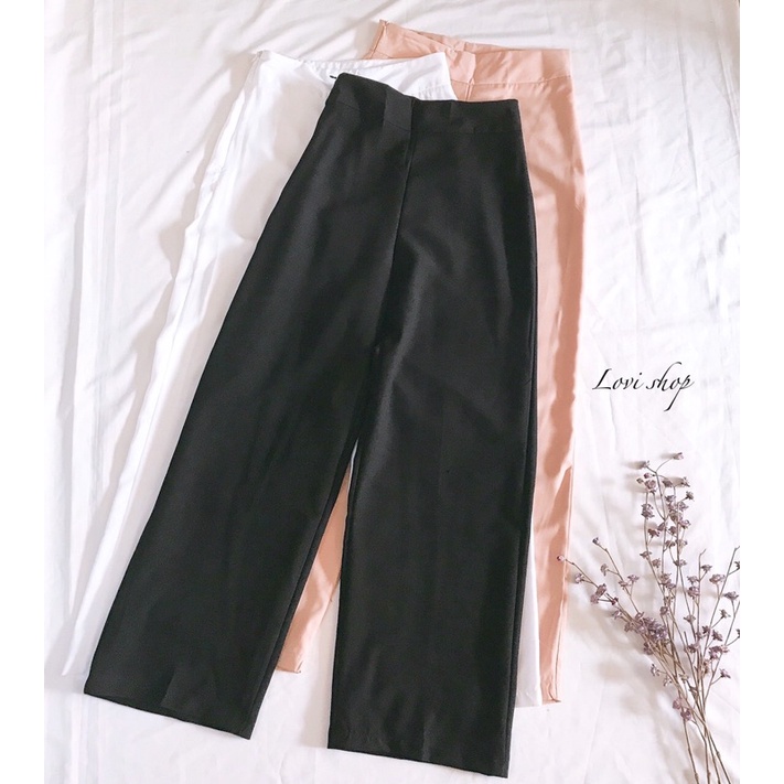 Quần ống rộng nữ culottes khóa kéo hông không túi và Quần culottes nút gài khoá giữa 2 túi gồm 3 màu:đen,kem,trắng Lovi