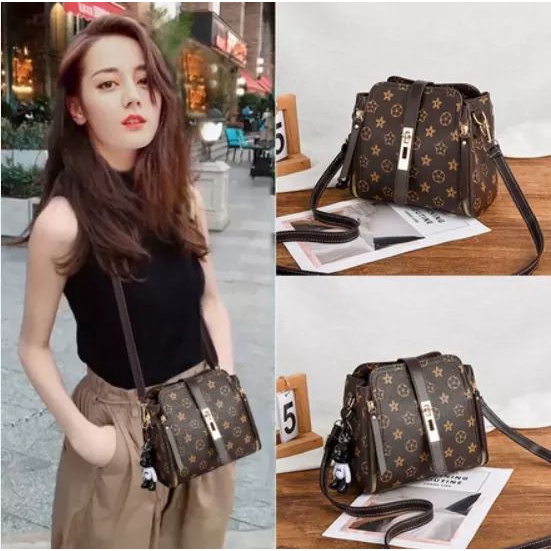 Túi hoa nhí màu nâu size 20 mẫu 2 khóa