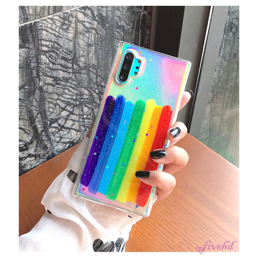 Casing Samsung S20 Ultra S10 S9 S8 Plus Note 10Plus 9 8 S10e Epoxy Ins Style Rainbow Stripes Transparent Bling Star Phone Case Soft Cover