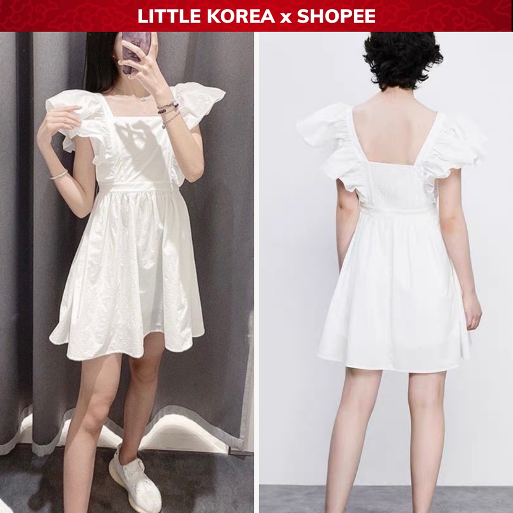 Váy Đầm Nữ Trắng Công Chúa Tiểu Thư Hở Lưng Sexy Dáng Xòe Chữ A Cao Cấp URBAN REVI - LITTLE KOREA