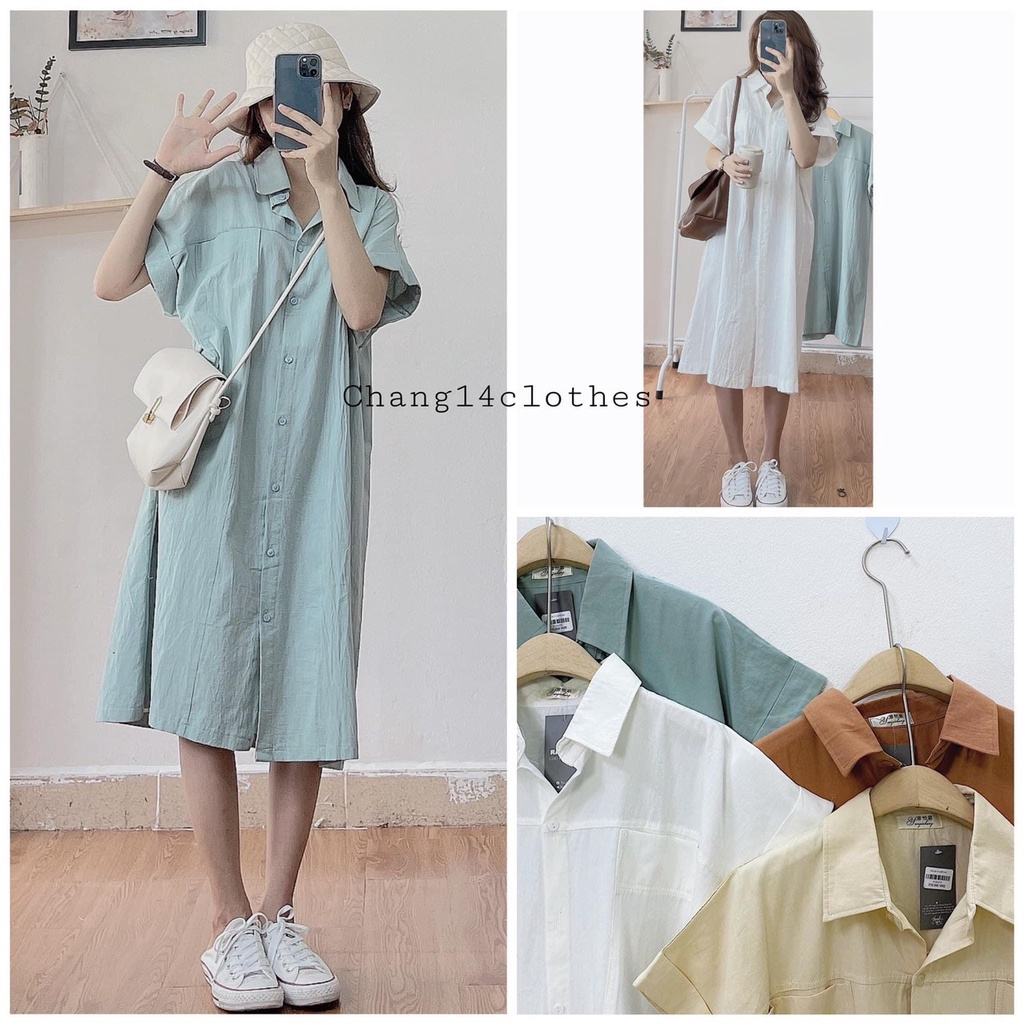 Váy sơ mi basic đũi xước ( ảnh thật ) | BigBuy360 - bigbuy360.vn