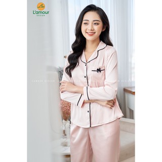 Bộ Lụa Nude Viền Đen - Dài Tay