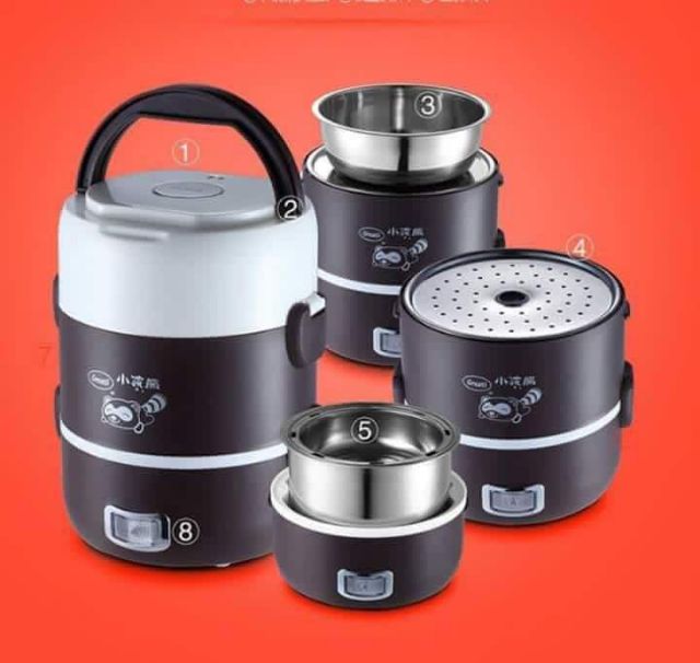 Nồi cơm điện mini inox 3 tầng Kiểu dáng lạ độc đáo, chất liệu inox an toàn, nấu cơm, luộc trứng, rau củ hấp thức ăn.....