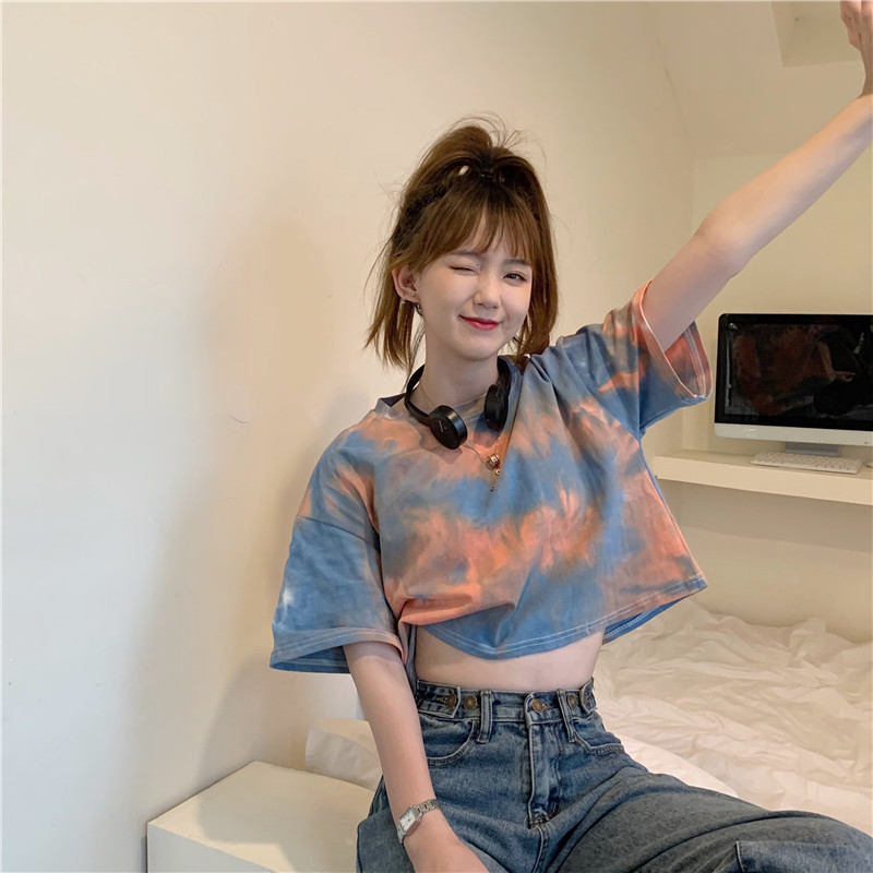 SUXI Áo croptop tay ngắn dáng rộng trẻ trung thời trang cho nữ