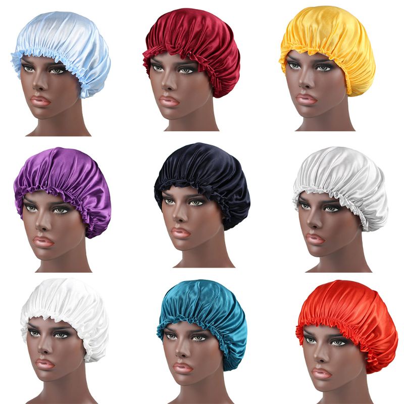 Mũ Trùm Tóc Bằng Vải Satin Co Giãn Màu Trơn Chống Rụng Tóc Khi Tắm / Salon Dành Cho Nữ