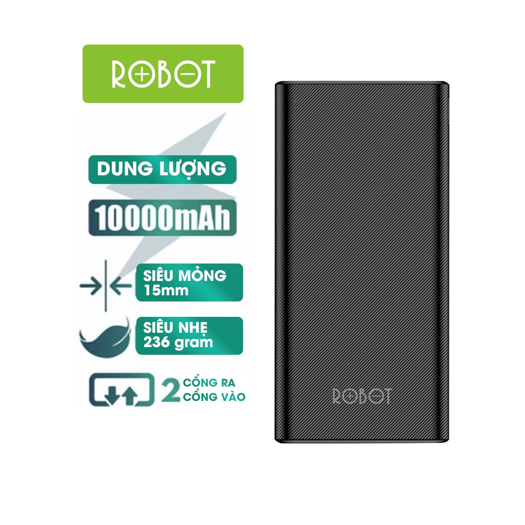 [Mã ELRVA30K giảm 7% đơn 99K] Pin Sạc Dự Phòng ROBOT 10.000mAh - 2 Output &amp; 2 Input - RT170