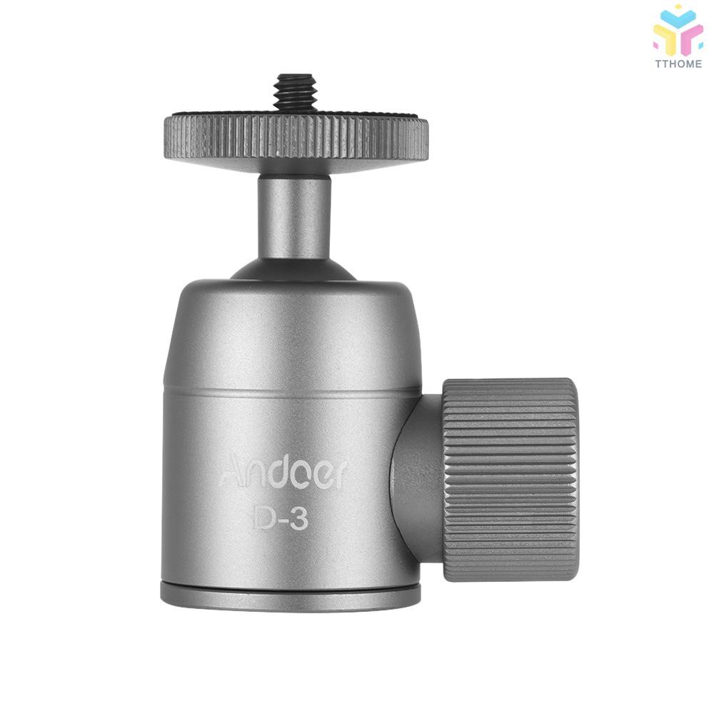 T&T Andoer D-3 Mini Tripod Ball Head Aluminium Alloy Tripod Mount Ballhead with 1/4inch Srew 3/8inch Screw Hole 360° Rot