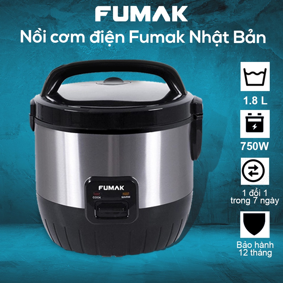 Nồi cơm điện Fumak Nhật Bản Dung Tích 1.8L, Lòng Nồi Hợp Kim Nhôm 5 lớp chống dính. Bảo hành 18 tháng.