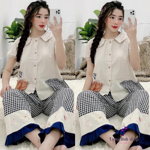 Bộ đồ ngủ, set tiểu thư mặc nhà chất lụa 100d mềm mịn, thoáng mát, mặc lên cute lắm nha.