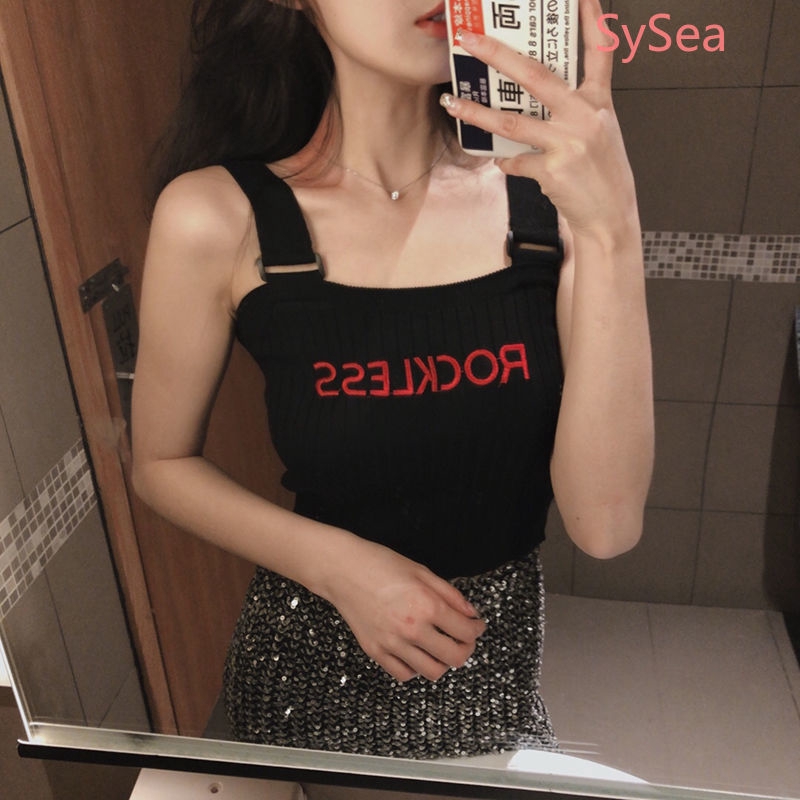 Áo Tank Top Hoạ Tiết Chữ Thêu Cho Nữ